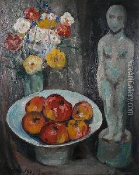 Still Life With Fruit, Flowers And Figurine Oil Painting - Harry Phelan Gibb