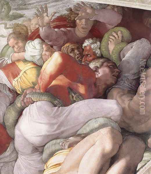 The Brazen Serpent (detail-1) 1511 Oil Painting - Michelangelo Buonarroti