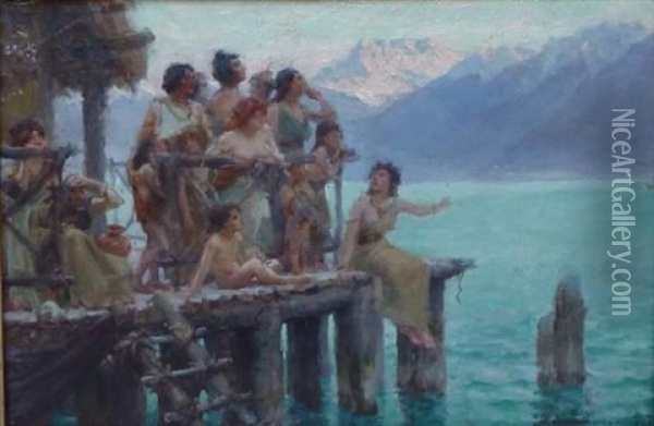 Au Bord Du Lac Oil Painting - Paul-Joseph Jamin