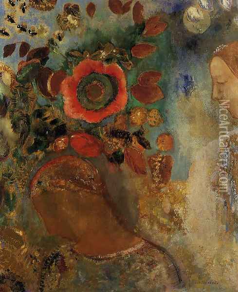 Two Young Girls Among Flowers Oil Painting - Odilon Redon