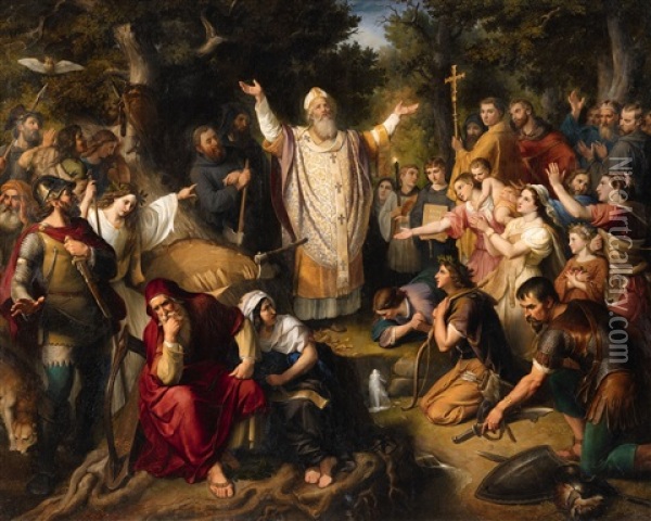 Saint Boniface Felling Donar's Oak Oil Painting - Johann Michael Wittmer the Younger