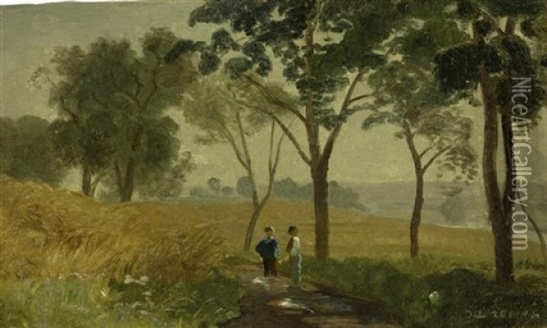 Zwei Figuren In Einer Weiten Landschaft Oil Painting - Adolf (Johann) Staebli