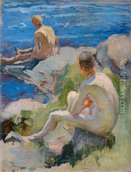 Boys Swimming Oil Painting - Pekka Halonen