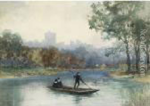 Punters On The Thames At Windsor Castle Oil Painting - Frederic Marlett Bell-Smith