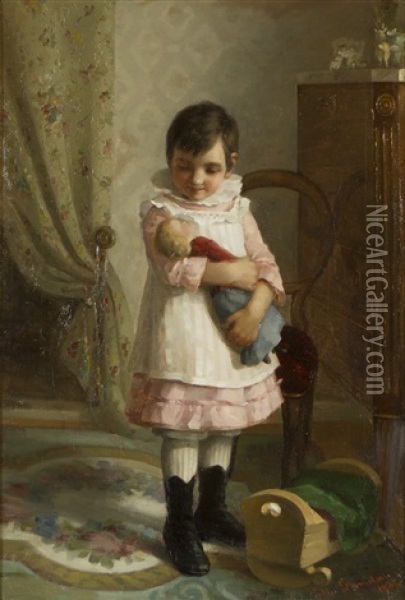 Girl With A Doll Oil Painting - Elin Danielson-Gambogi