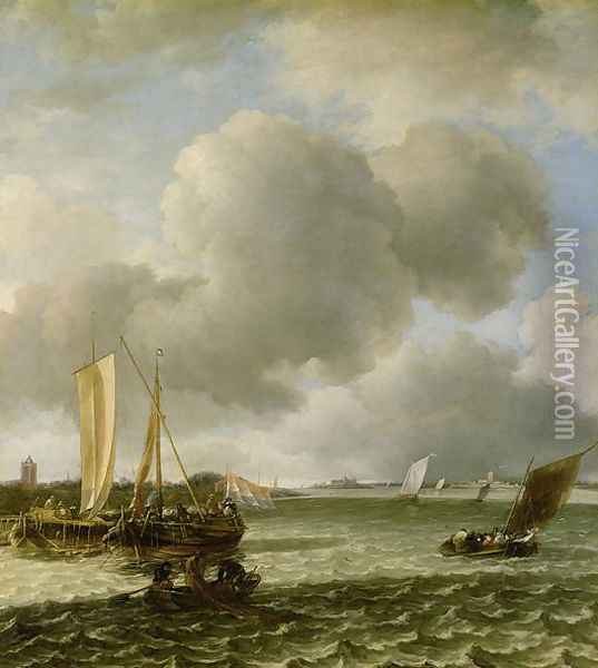 Boats on Ruffled Water Oil Painting - Jan Van De Capelle