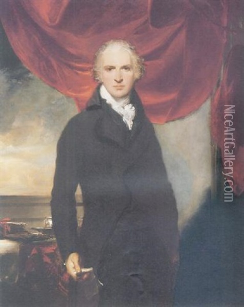 Portrait Of Sir Samuel Shepherd In A Black Coat, Beside A Table, Holding A Document In His Right Hand Oil Painting - Thomas Lawrence