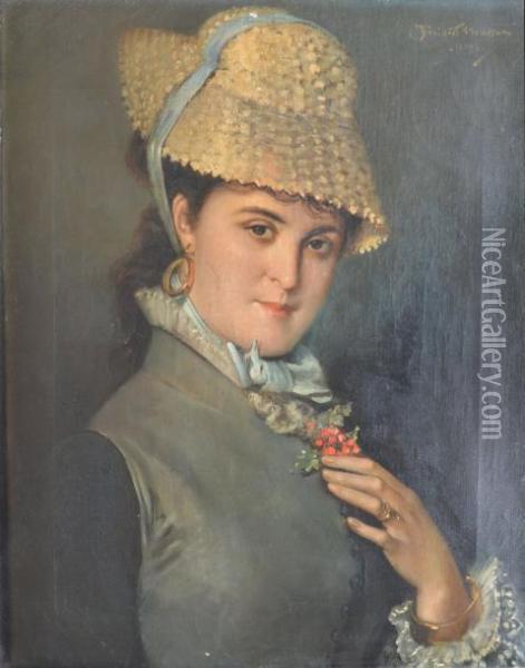Elegante Au Chapeau De Paille Oil Painting - Benedict Masson