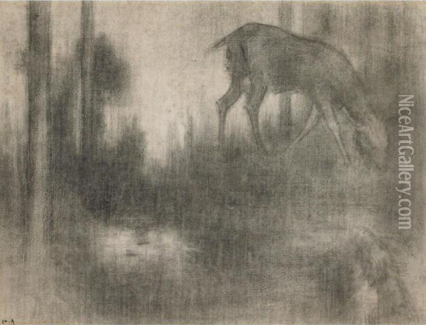 Deer Grazing In A Landscape Oil Painting - Charles Angrand