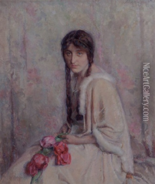 Portret Van Jeanne Braun Oil Painting - Otto Willem Albertus Roelofs