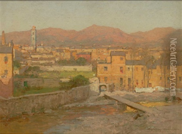 Rapallo - Blick Auf Die Ligurische Stadt Am Morgen Oil Painting - Otto Ludwig Sinding
