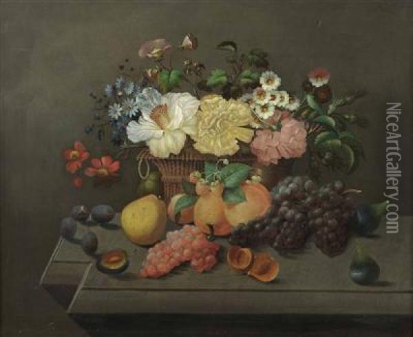Stillleben Mit Fruchten Und Blumen Oil Painting - Georg Seitz