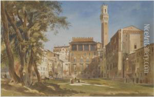 Piazza Del Mercato, Siena Oil Painting - Thomas Hartley Cromek