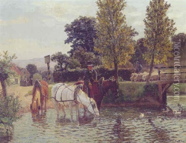 Hestene Vandes I Kaeret Oil Painting - Reiner Dahlen