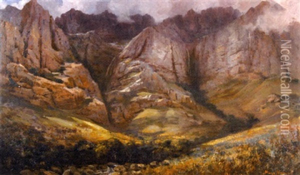 Sunshine And Shadow, Worcester Mountains Oil Painting - Pieter Hugo Naude