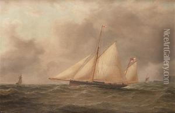 The Yawl 'julia' Under Royal Yacht Squadron Colours Oil Painting - Arthur Wellington Fowles