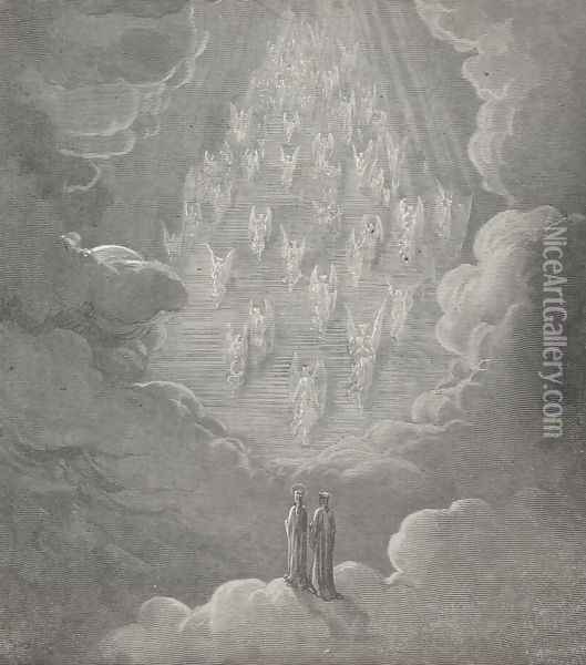 A ladder, which my ken pursued in vain, (Canto XXI., line 29) Oil Painting - Gustave Dore