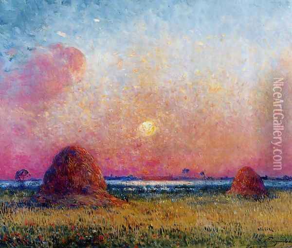 Wheat Stack at Sunset Oil Painting - Ferdinand Loyen Du Puigaudeau