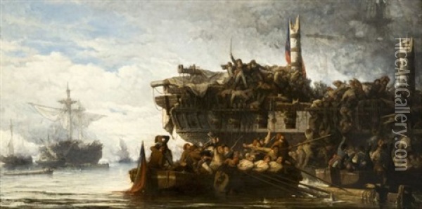Scene De La Bataille De Trafalgar Oil Painting - Hendrik Frans (Henri) Schaefels
