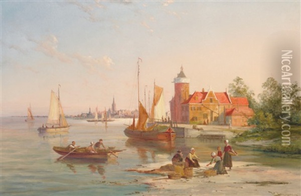 River Amstel, Amsterdam Oil Painting - William Raymond Dommersen