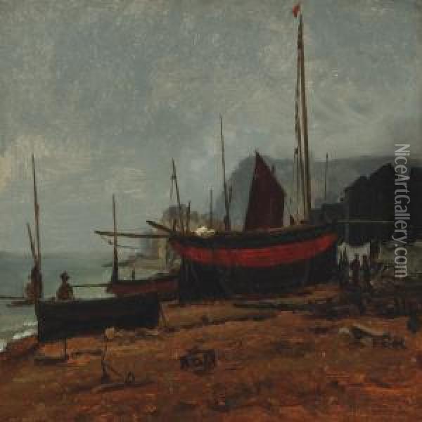 Fishing Boats On The Beach Oil Painting - Wilhelm Ferdinand Xylander