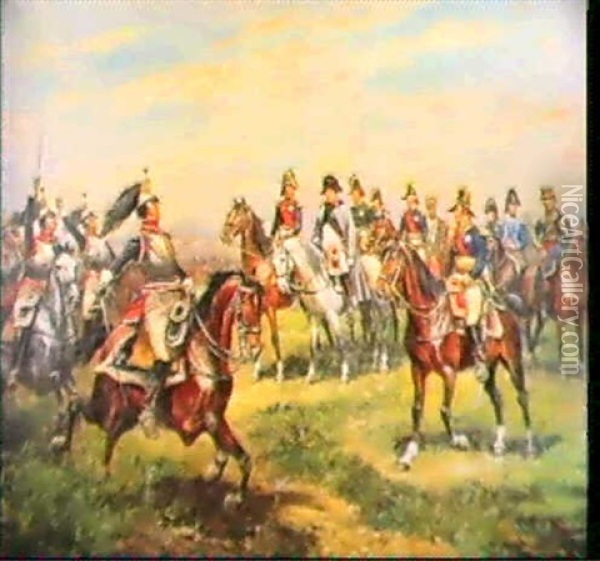 Le Salut Des Cuirassiers A L'empereur Napoleon Ier Et       Etat Major Oil Painting - Paul Emile Leon Perboyre