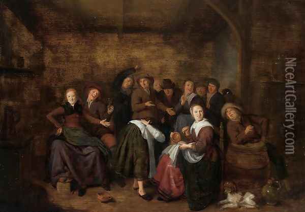 Peasants in an Inn Playing 'La Main Chaude (1) Oil Painting - Jan Miense Molenaer