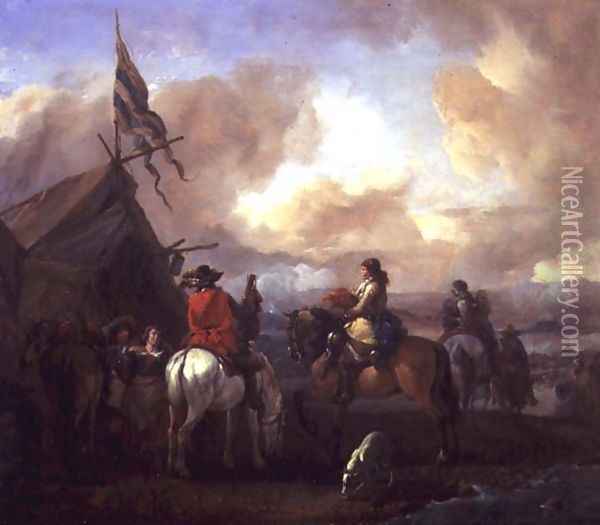 Cavalrymen in a Military Encampment Oil Painting - Philips Wouwerman