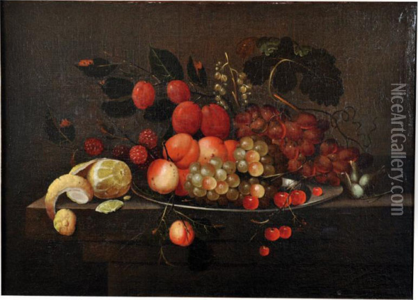 Nature Morte Aux Abricots, 
Raisins, 
Cerises Et Citron Oil Painting - Andries, Andrea Benedetti