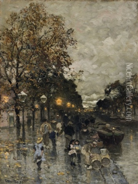Nachtliche Grachtansicht In Amsterdam Oil Painting - Ludwig Munthe