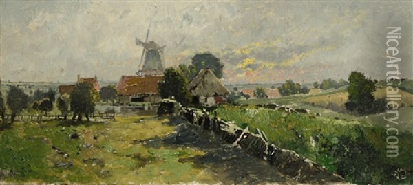 Landschaft Mit Windmuhle Oil Painting - Karl Heffner