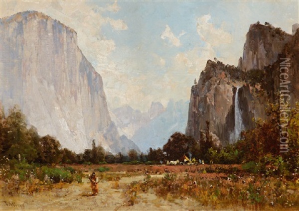 Indian Camp In Yosemite Valley Oil Painting - Thomas Hill