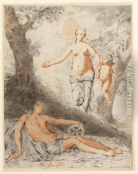 Two Mythological Scenes: Venus And Adonis; Diana And Endymion Oil Painting - Gerard de Lairesse