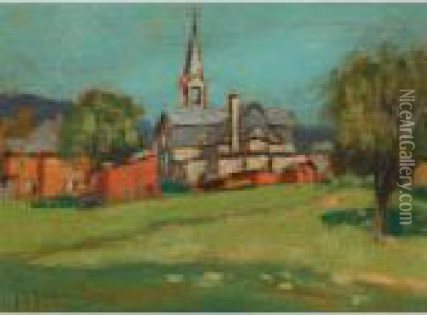 Country Church Oil Painting - John Young Johnstone