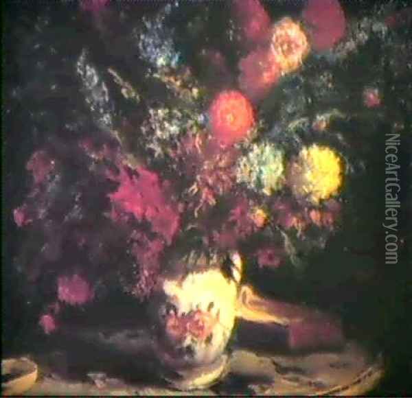 Le Bouquet De Roses Oil Painting - Jacques-Emile Blanche