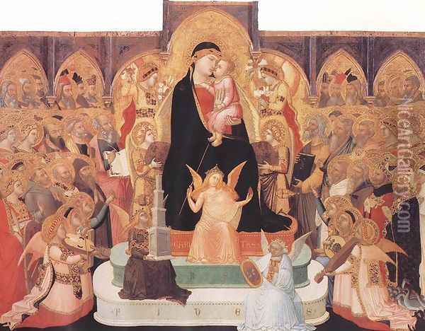Madonna with Angels and Saints (Maesta) c. 1335 Oil Painting - Ambrogio Lorenzetti