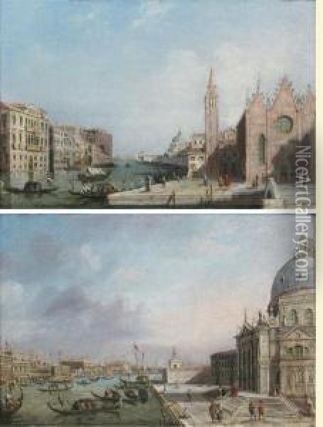 Vue De L'eglise Santa Maria Delle Carita Au Bord Du Grand Canal Oil Painting - Vincenzo Chilone