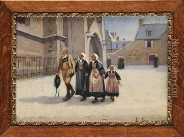Famille Bretonne Allant A La Messe Oil Painting - Etienne Bouille