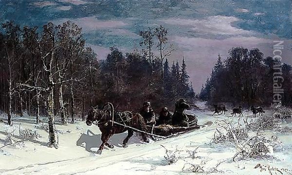 Hunting wolves Oil Painting - Iulii Iul'evich (Julius) Klever