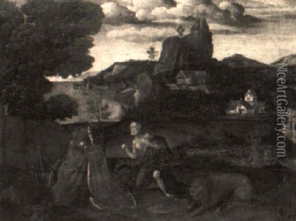 St. Jerome In A Landscape Oil Painting - Joachim Patinir