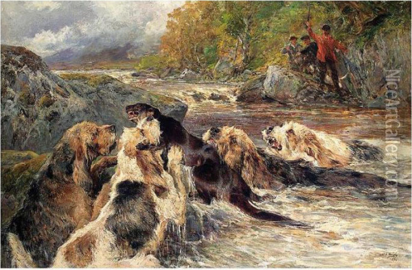 The Otter Hunt Oil Painting - John Sargent Noble