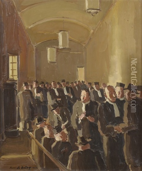 Au Palais, La Galerie Marchande Oil Painting - Pierre De Belay