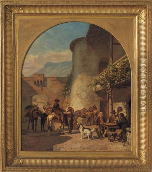 Il Ristoro Alla Locanda Oil Painting - Jean-Baptiste-Louis Guy