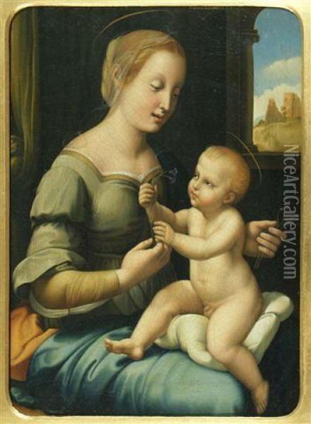 Madonna And Child Holding Carnations Oil Painting - Raphael (Raffaello Sanzio of Urbino)