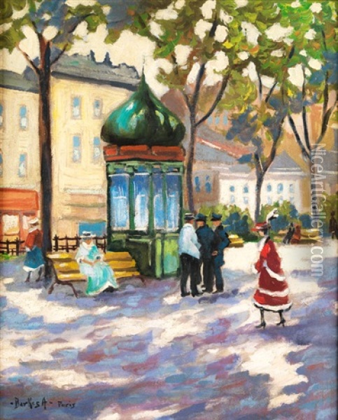 Pariser Stadtszene Im Sommer Oil Painting - Antal Berkes