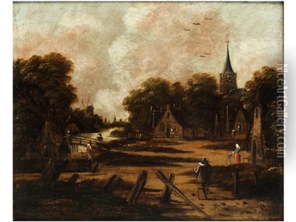 Niederlandische Landschaft Im Spatlicht Oil Painting - Jan Meerhout