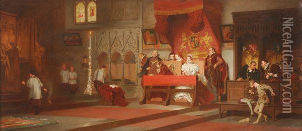 Princess Elizabeth Persuaded To Attend Mass By Her Sister Queen Mary I Oil Painting - Marcus Stone