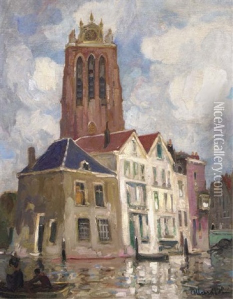 The Tower Of The Grote Kerk, Dordrecht Oil Painting - Fernand Allard L'Olivier