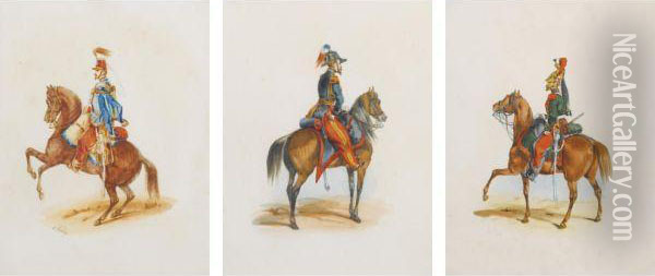 Mounted French Military Officers: 30 Works Oil Painting - Orlando Norie