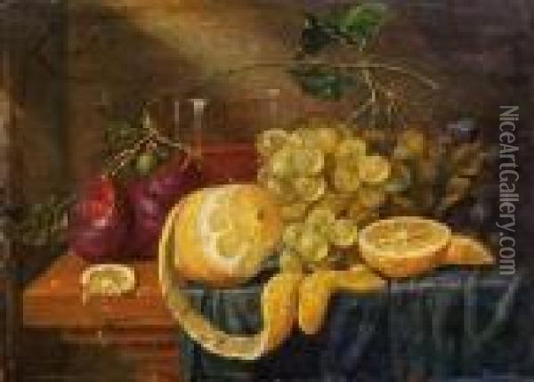 Stillleben Mit Zitrone, Trauben Und Pflaumen Oil Painting - Guilliam van Deynum